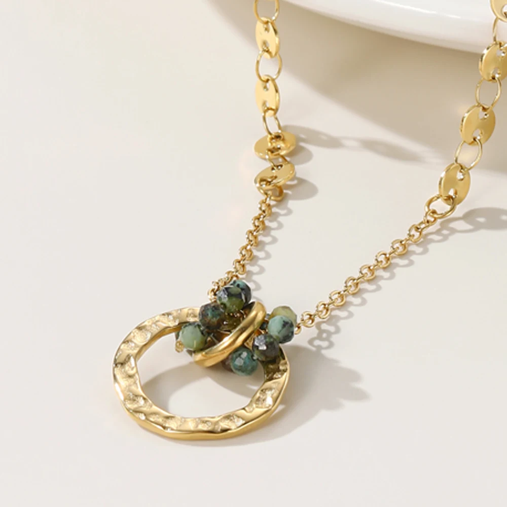 YA-CHAN Stainless Steel Chains Necklaces for Women African turquoise Natural Stone Pendant 18K Gold PVD Plated Jewelry Gift