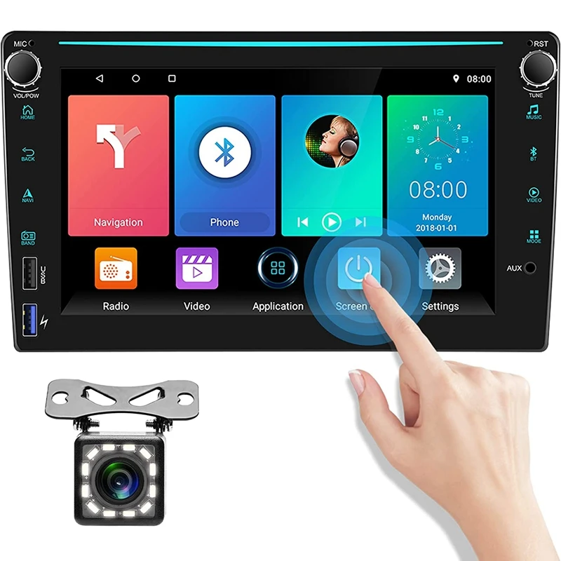 

8Inch Quad Core Android 10.0 Car Multimedia Player 2 DIN Touchcreen Car Stereo GPS WIFI FM BT Mirror Link With Camera