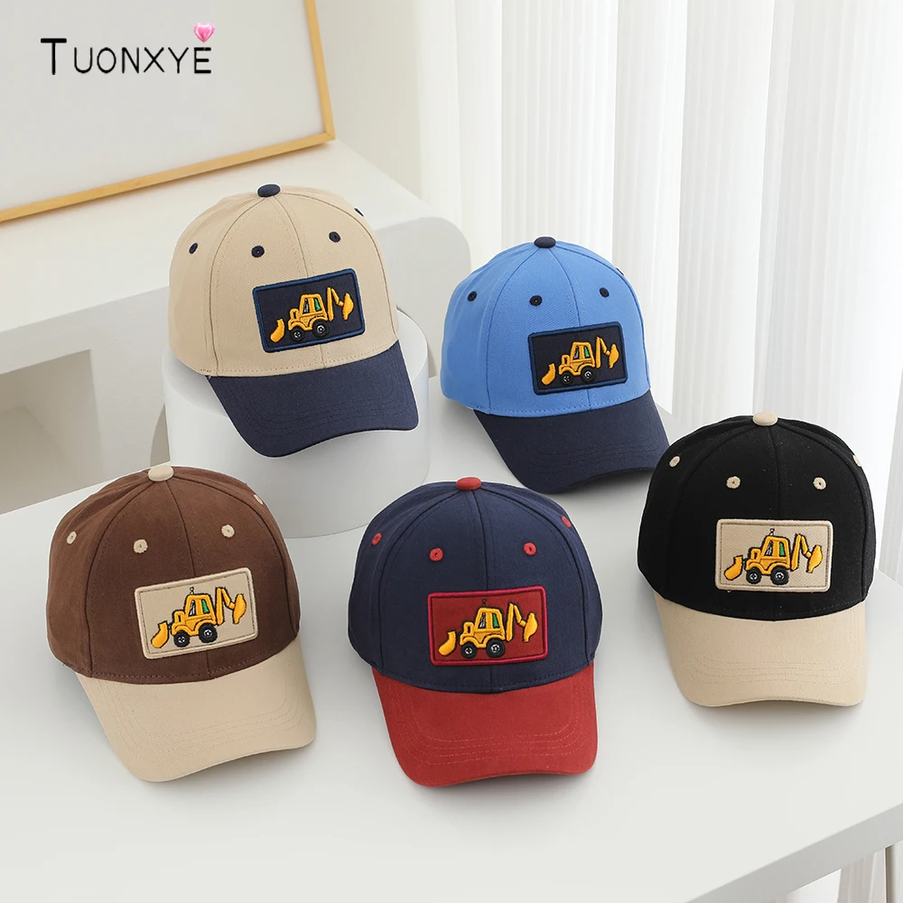 

Бейсболка TUONXYE с милым мультяшным мальчиком, хлопковая, дышащая, с вышивкой экскаватора, металлическая регулируемая, для молодежи, для отдыха