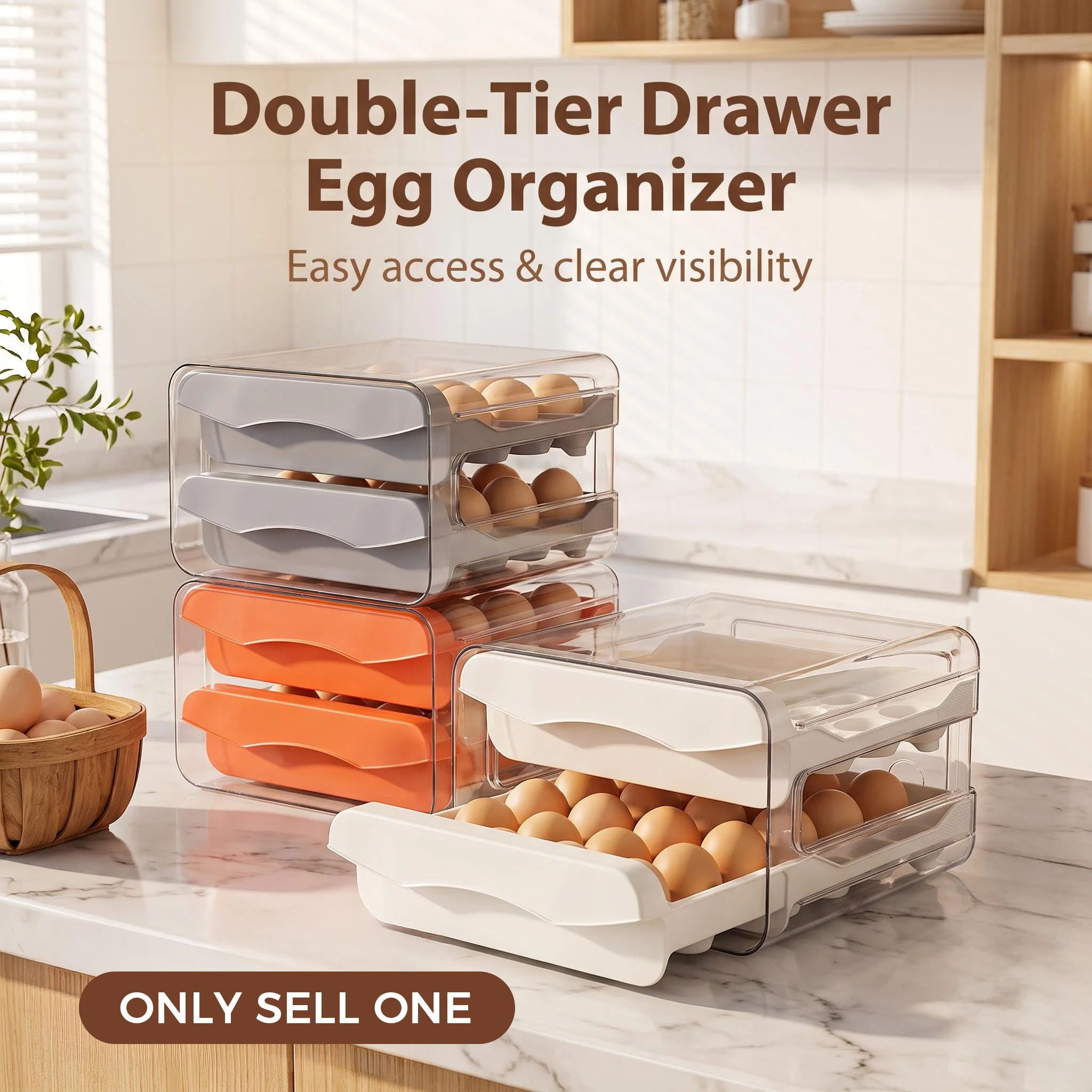 Drawer Organizer Tray - Organizador de Huevos Transparente de Doble