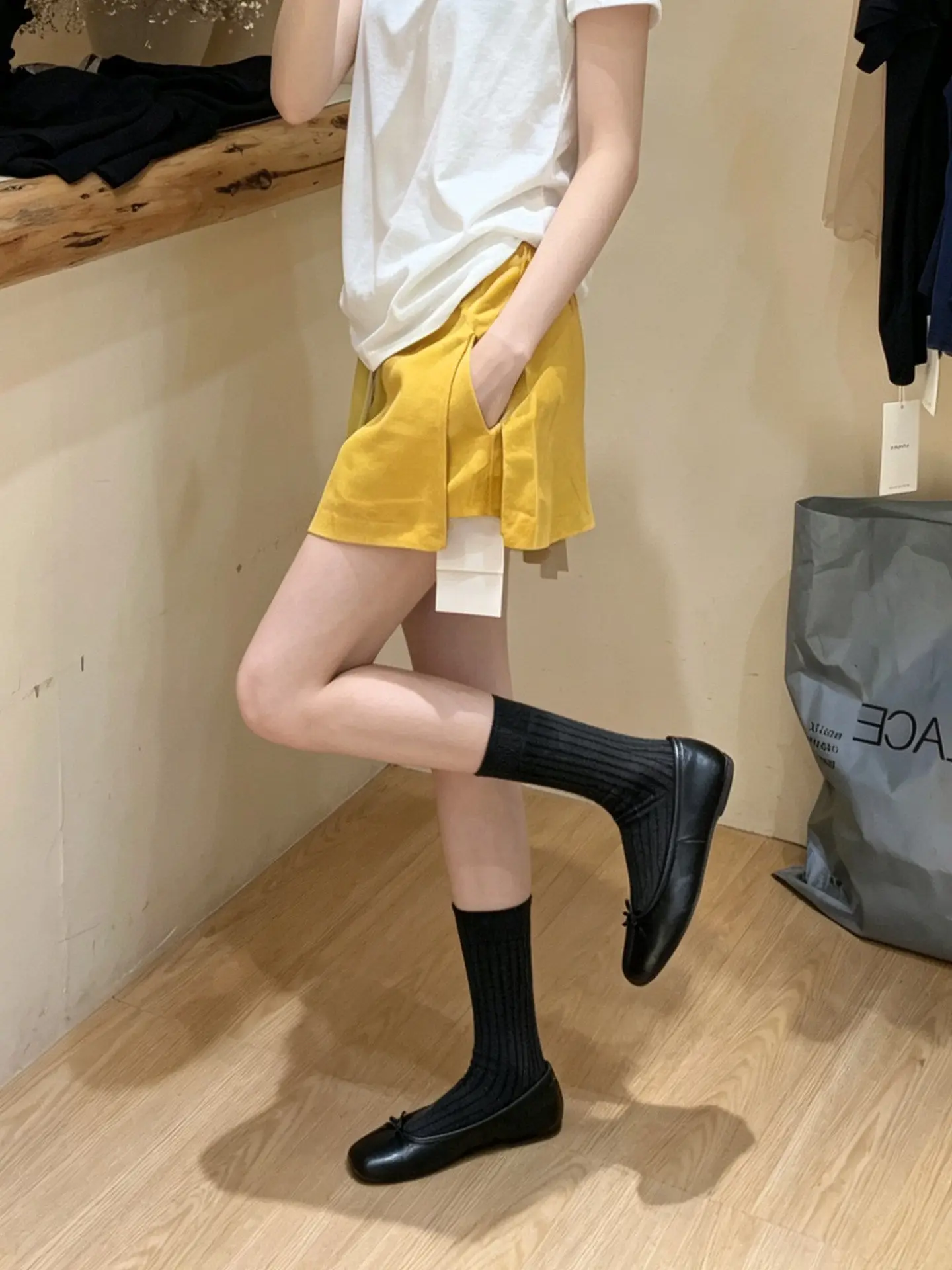 Khaki Split Zipper Short Skirt Women's plus Size Slimming Linen Pants Skirt Anti-Light A-Line  Skirt High Waist Static-Free