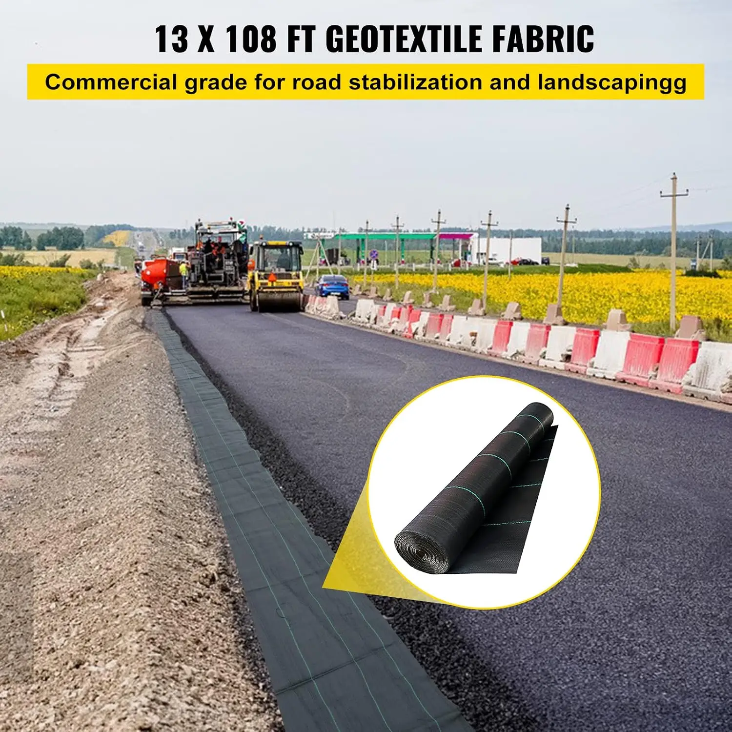 Driveway Fabric, 13x108ft Commercial Grade Landscape Fabric, Garden Weed Barrier Fabric Heavy Duty, Geotextile Fabric Underlayment Gravel, Ground Cover Drainage Fabric, Weed Control Blocker