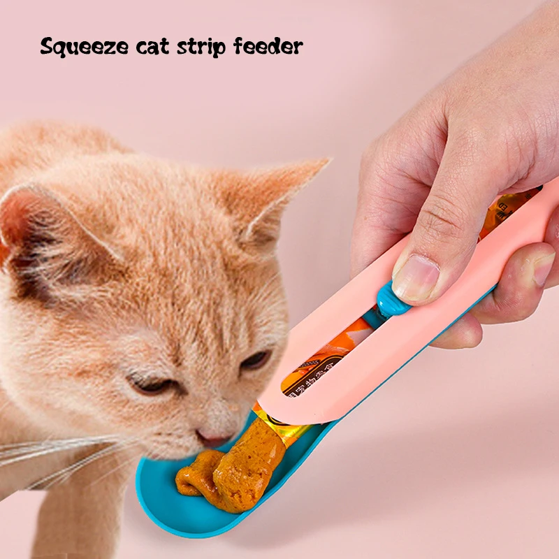 

Pet Cat Feeding Scoop Button Pushed Design Portable Food Long Strip Cat Snack Squeezer Feeder Multipurpose Spoon Pet Supplies