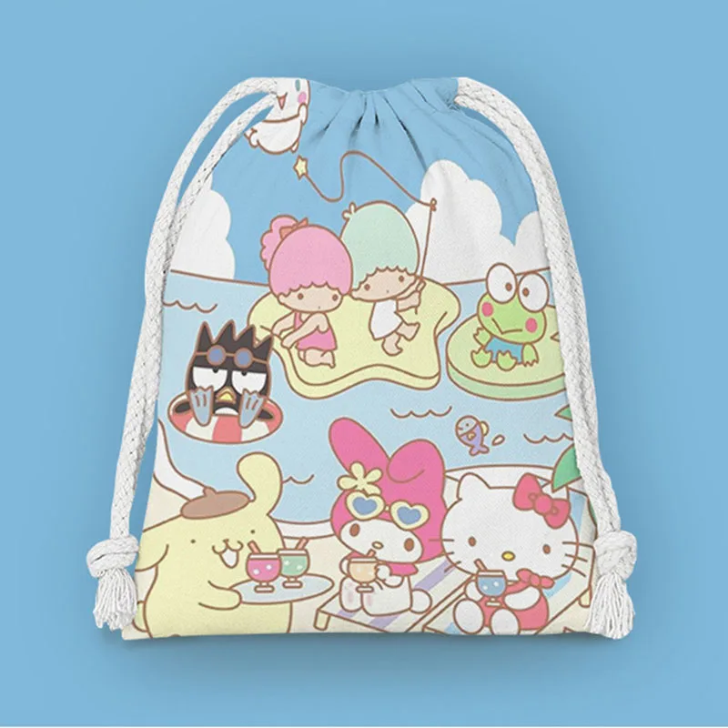 Anime Sanrio Kawaii Drawstring Storage Bag Cute Hello Kitty My Melody Kuromi Cartoon Portable Folding Pocket Gifts Sweets Pouch