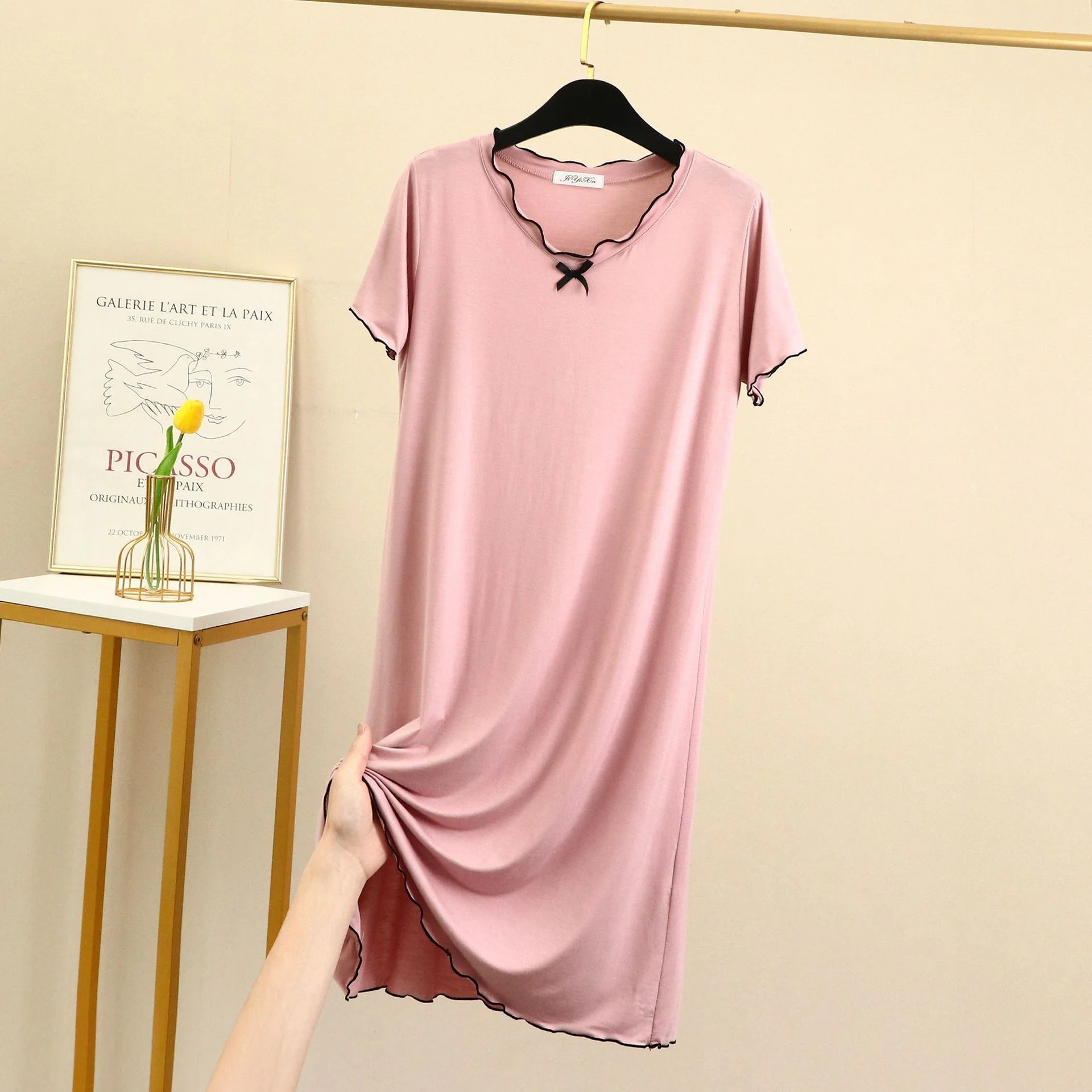 ฤดูร้อน Nightdress ผู้หญิง Modal Cotton ชุดนอนแขนสั้น Nightgowns ชุดนอนชุดนอนสบายๆหลวมฤดูใบไม้ผลิ Homewear PLUS ขนาด