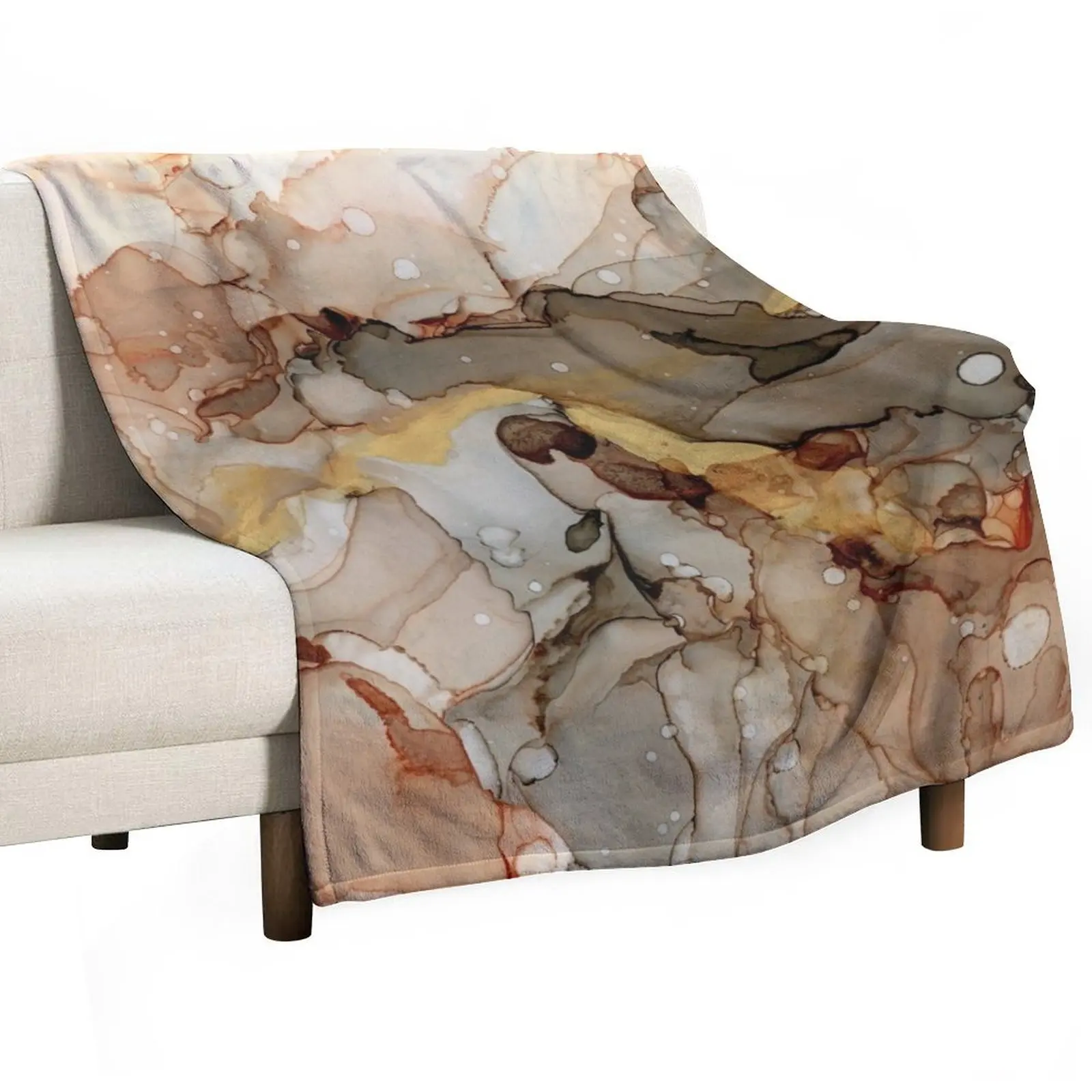 Abstract Ink Earth Tones and Gold Throw Blanket heavy to sleep Softest Extra Large Throw Blankets