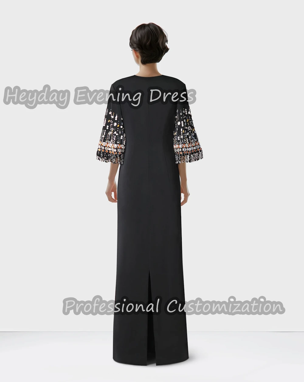 Heyday O-Neck Saudi Straight Beaded Prom Party Gown Crepe Short Sleeves Floor Length Elegant Sexy Dress For luxurious Woman 2024