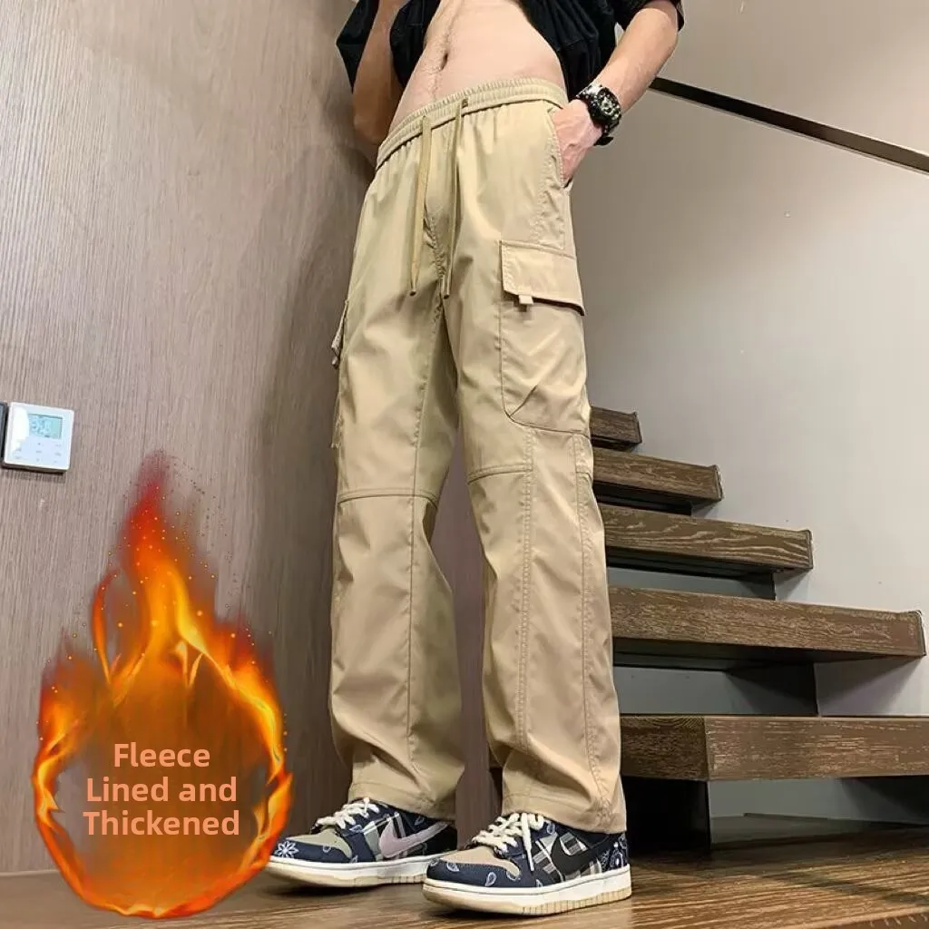 

American Retro Thiened Fce Work Trousers Men's Loose Straight Legged Durable Casual Pants for Autumn And Winter