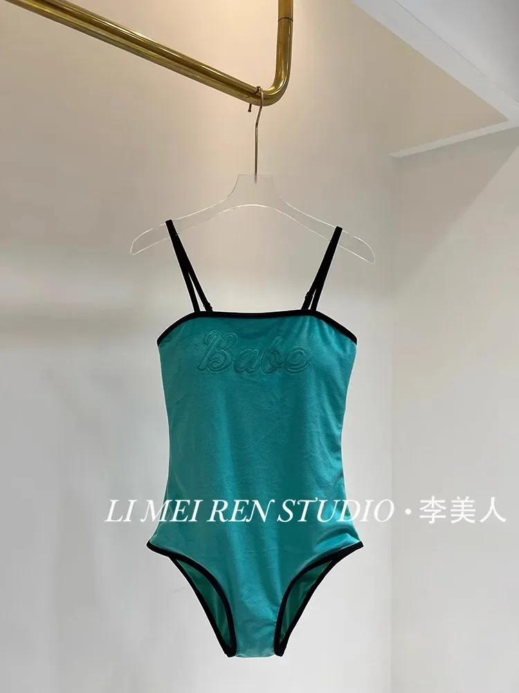 New vacation style sexy velvet versatile sweet camisole vest one-piece swimsuit for women
