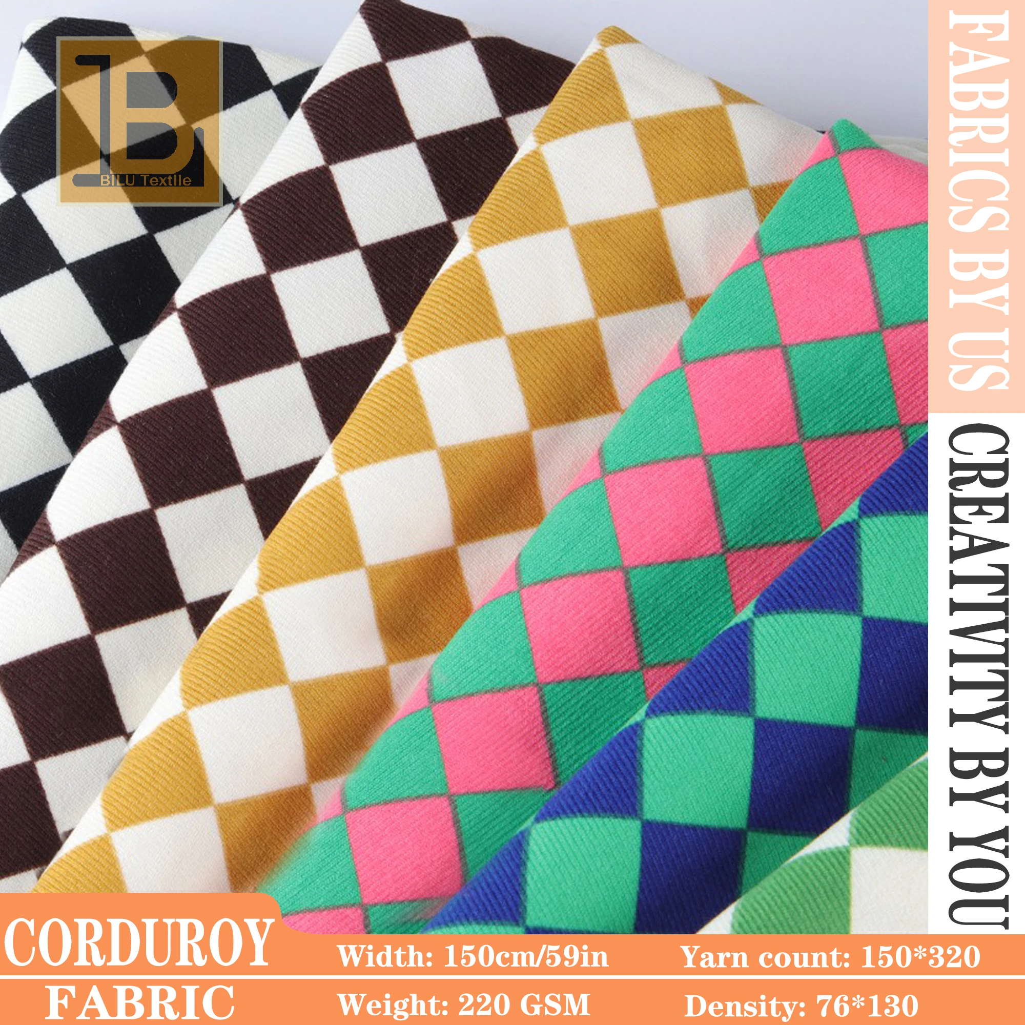 

Checkerboard Corduroy Fabric - 100x150cm, Soft Velvet Feel - For Shirts, Dresses, Kids DIY