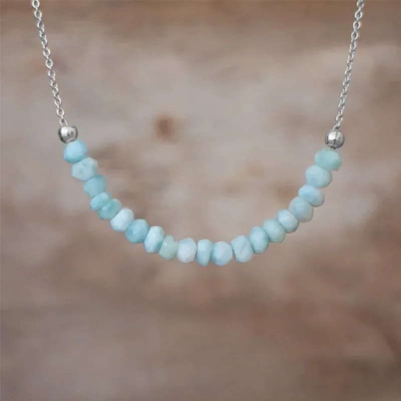 Larimar Necklace Natural Dominican Larimar Beaded Necklace Genuine Larimar Jewelry