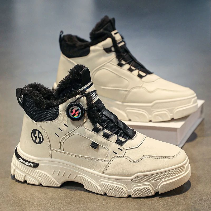 

Genuine Leather Fleece Lined Vintage Workwear High Top Men's Winter Boots Thickened Warm Slip Resistant Outdoor Snow Shoes