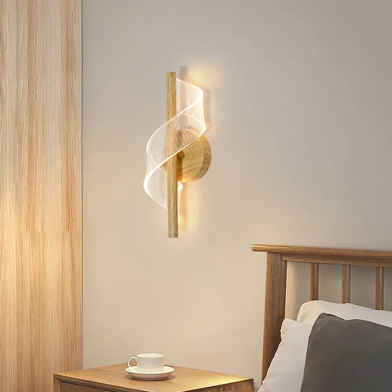 

Nordic LEDWoodgrain wall lamp S type acrylic bedroom bed hallway living room balcony dressing table decorative lamp