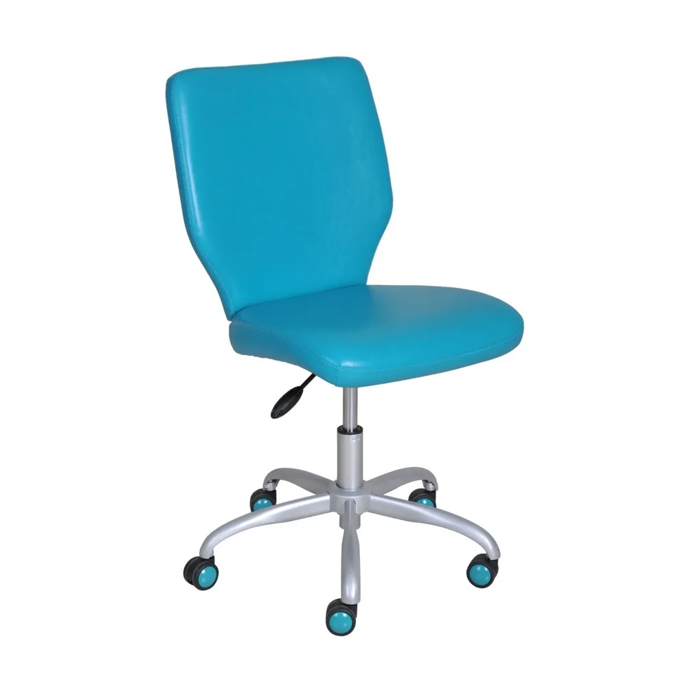 

Swivel Chair Teal Faux Leather Free Shipping Mid-Back Office Chair With Matching Color Casters Computer Chairs Lightweight Relax