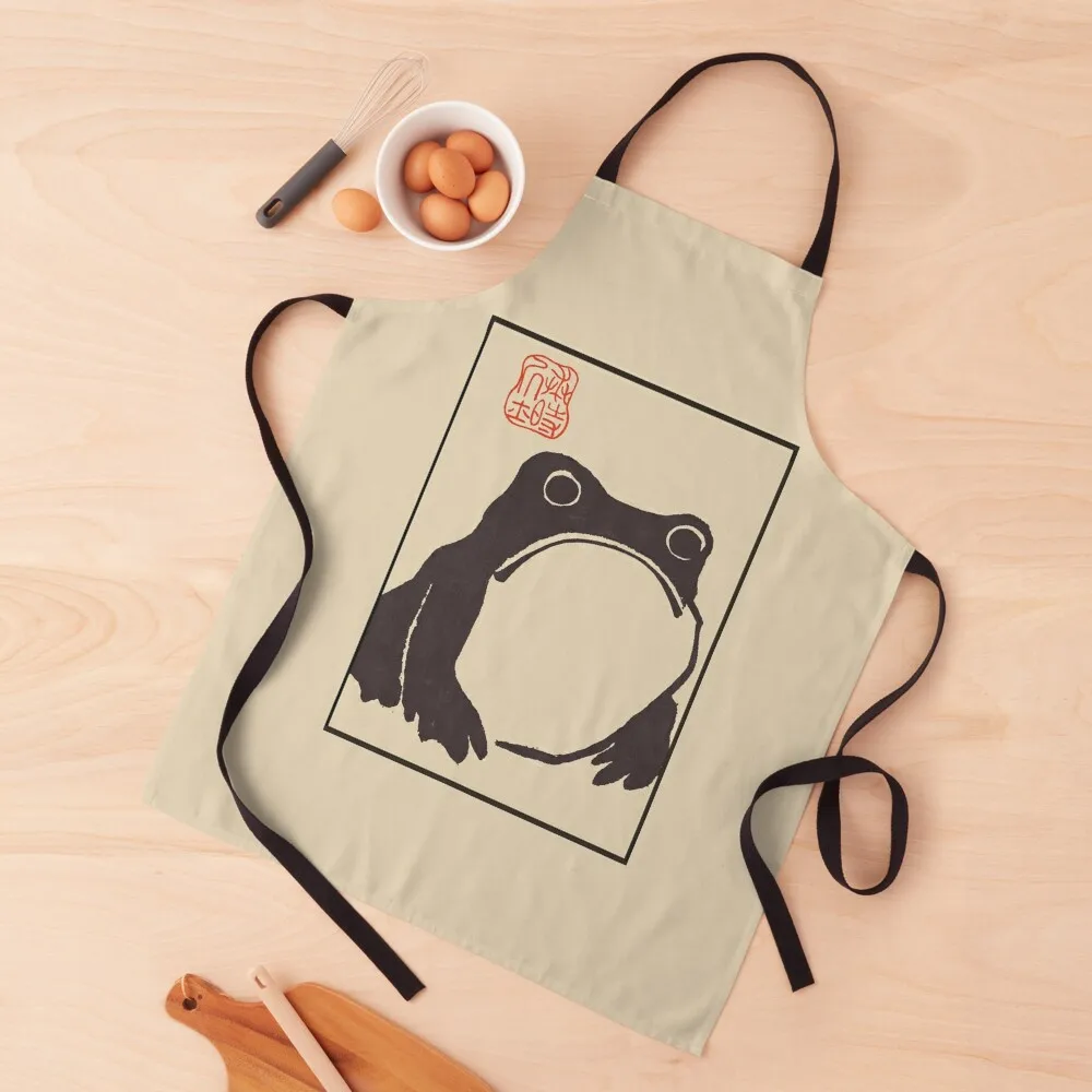 

grumpy frog Japanese matsumoto hoji Apron Customizable Woman painting Kitchen Chef Things For The Kitchen Apron