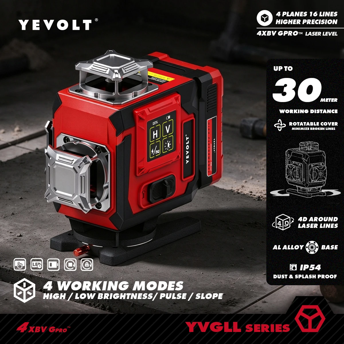 Laser Level 16 Lines 4D Green - YEVOLT 16 Line 4D Green Self