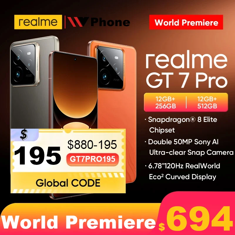 [Wereldpremière] Realme GT7Pro Smartphone Leeuwebek ®   8 Elite-chipset 50 MP Sony Periscope Snap Eco2 gebogen display 6500 mAh IP69