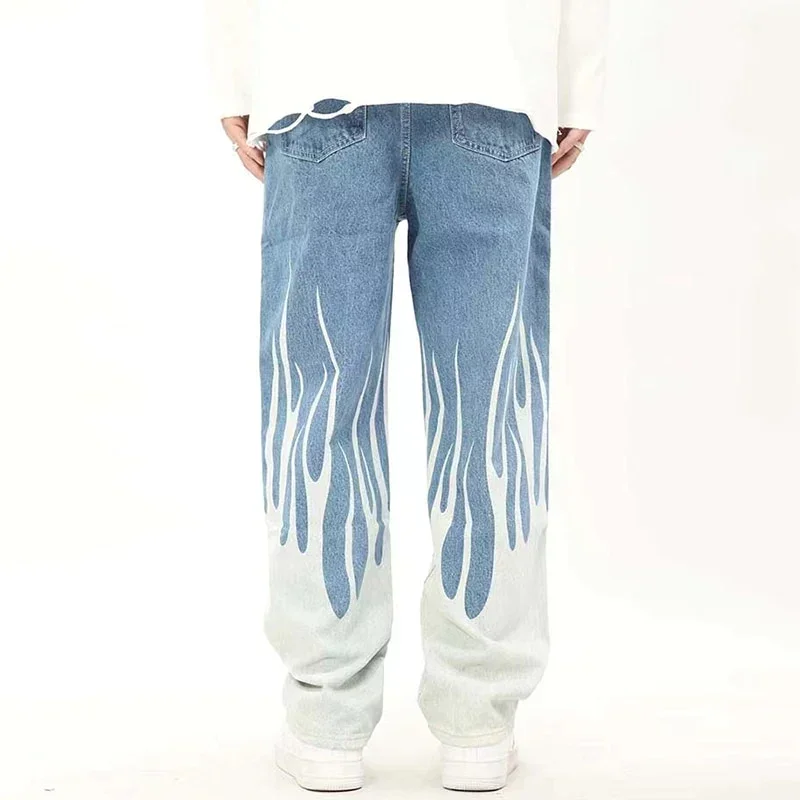 

Y2K Baggy Jeans Men Flame Print Denim Pants Streetwear Women Harajuku Fashion Wide Leg Trousers Hip Hop Oversize Clothing 2023