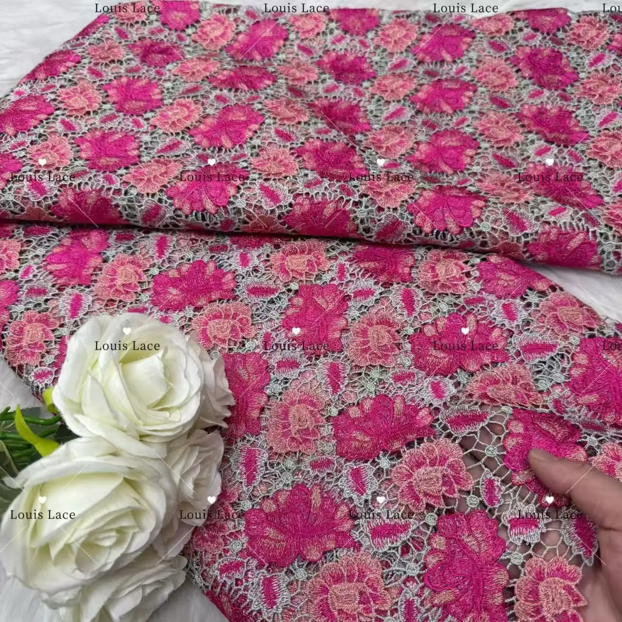 

Африканское гипюровое кружево 2025: высококачественный кружевной материал, розово-красное нигерийское французское кружево для женщин, для свадеб и торжеств, H206-1