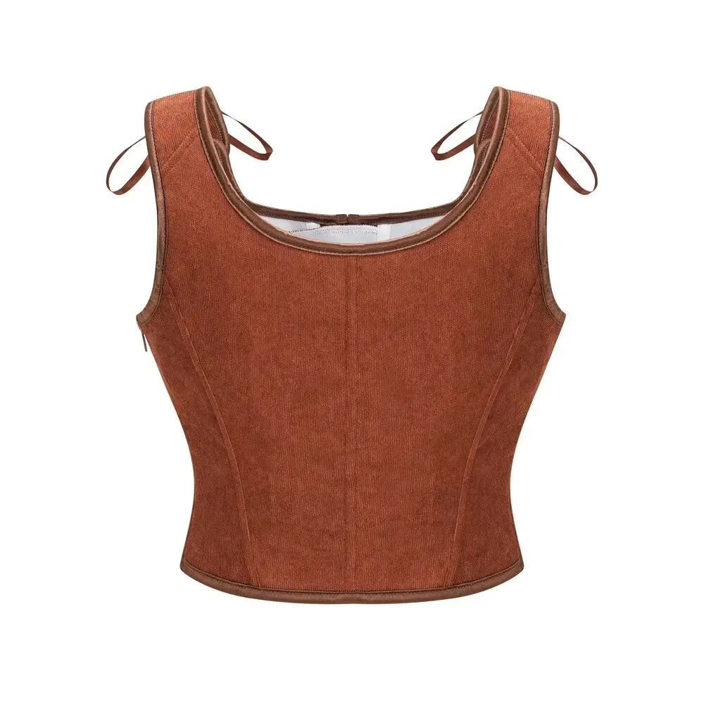 Brown Corset Tank Top Vintage Gothic Women Sexy Lace Up Bustier Waist Trainer Body Shaper Steampunk Shapewear Slimming Vest