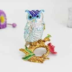 SHINNYGIFTS Enamel Metal Owl on the Tree Trinket Box Small Home Decorative Gift Box