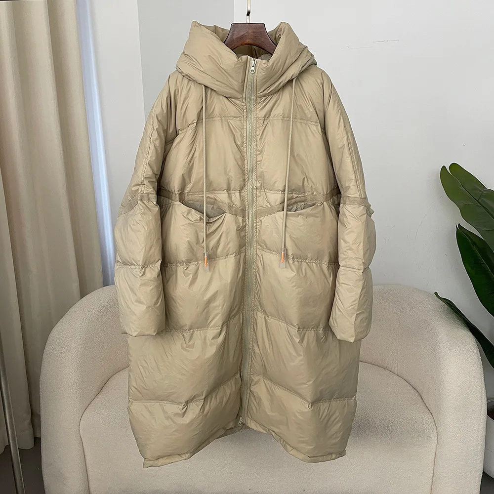 Women 90% White Duck Down Jacket With Hooded Loose Oversize Long Puffer Coat Autumn Winter Warm Outwear Female Parkas