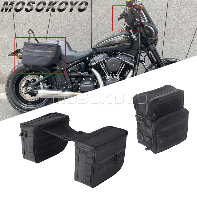 Club Style Traveller Bar Handlebar T-Bar Bag Handle Bags + Essential Saddlebag For Harley Dyna Street Bob FXBB Softail Sportster
