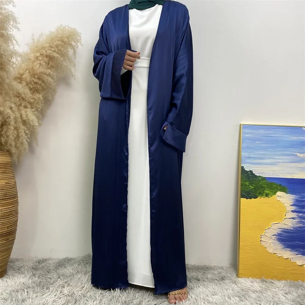 رمضان كيمونو عبايات للنساء متواضع مسلم مغربي دبي فساتين راقية مفتوحة الجبهة عباية الساتان عيد الأضحى 2025 ملابس الإسلام