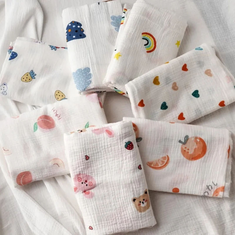 

1 piece of pure cotton double-layer baby blanket, soft, breathable, cute pattern baby blanket, baby bath towel,all season fabric