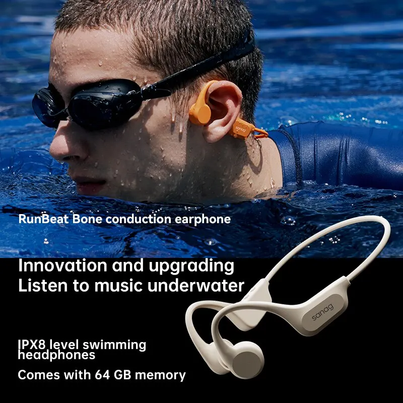 Sanag B60 Pro Bone Conduction Earphone IPX8 Wireless Open Headset Bluetooth 5.3 Swimming Bluetooth Headphones 64GB MP3 Earbuds