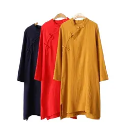 2026 New Spring Cotton linen comfortable Chinese Style Women Dress, brand vintage dresses Autunm Vestidos white black red