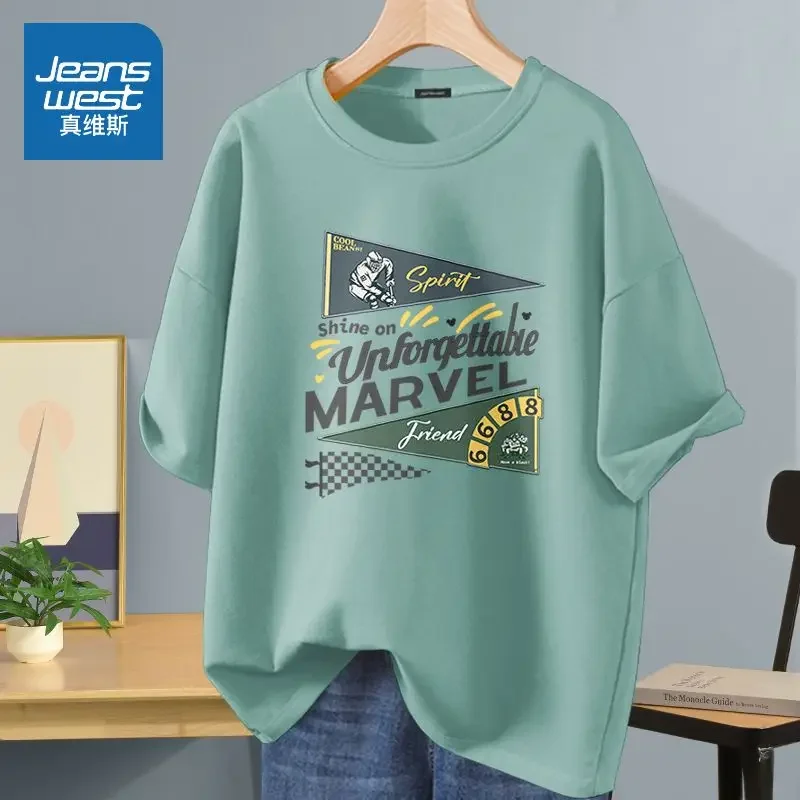 

Women Clothing Vintage Casual T-shirt 100% Cotton Loose Short Sleeve Tee Fashion Letter Printed Basic Top Pullovers