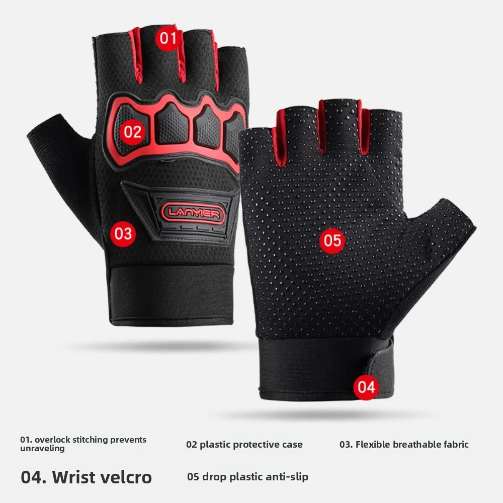 Summer Fingerless Cycling Gloves-Breathable Anti-Slip Wear-Resistant Gloves for Gym Training Motorcycle Riding&Crash Protection