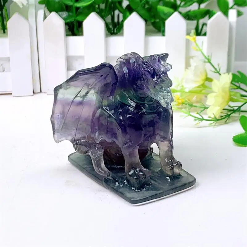 Natural Fluorite Dragon Skull Mineral Crystal Healing Fengshui Head Statue Animal Room Decoration Gift 1pcs