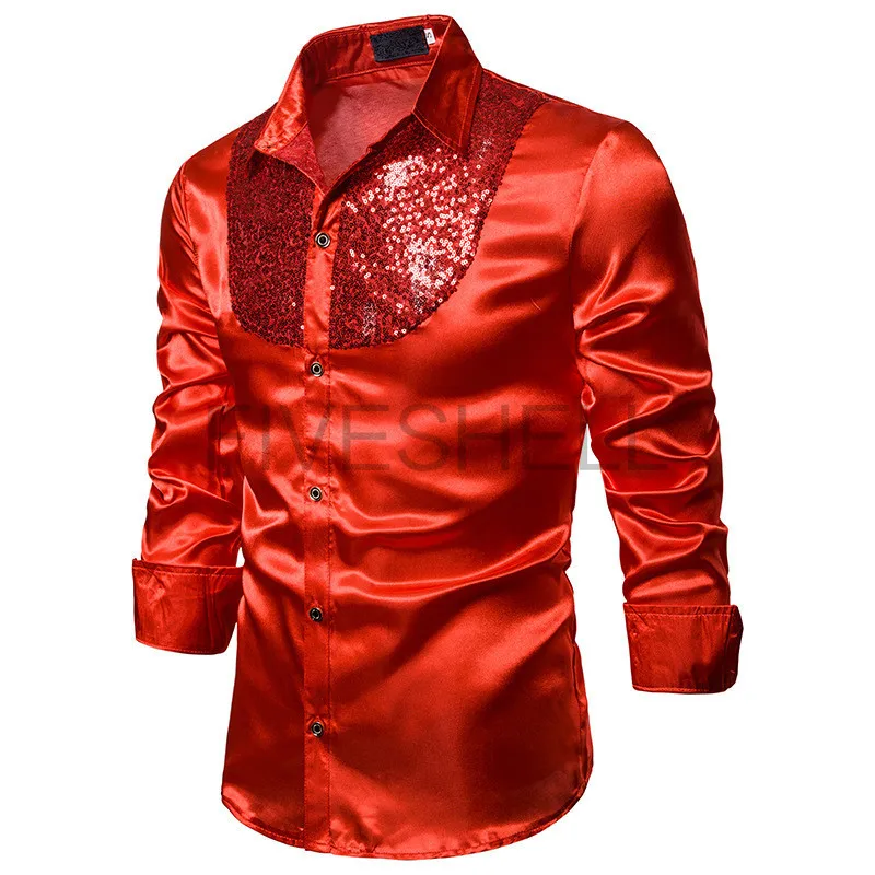 Camicia per uomo morbida e confortevole camicia da lavoro lucida da uomo abito da sposa a maniche lunghe da uomo camicia formale con paillettes stile inghilterra Top da uomo