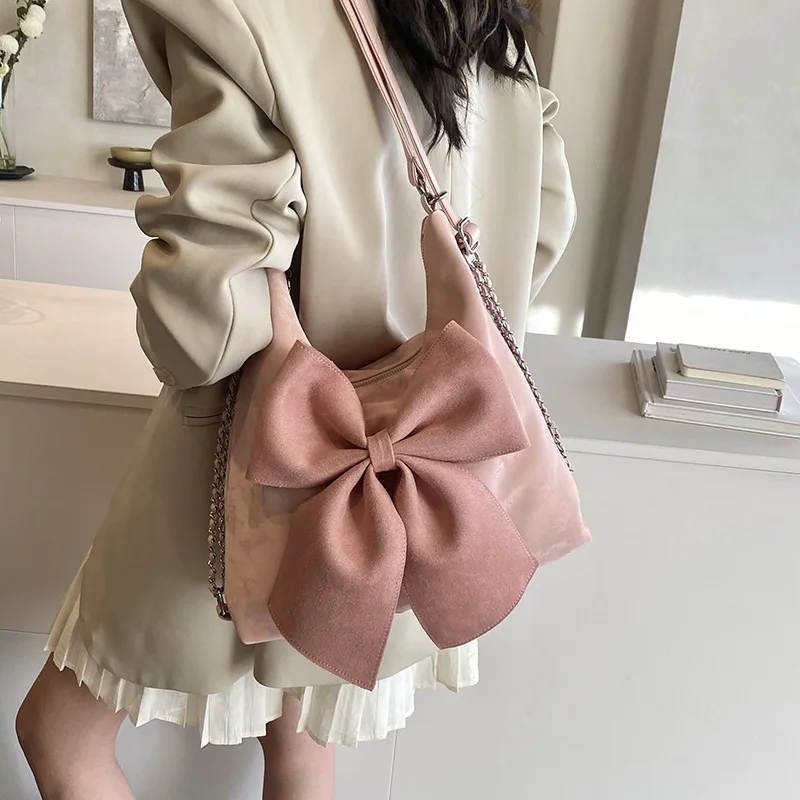 Fashion Ins Style Sweet Girls Big Bow Shoulder Bag Large Capacity Kawaii Soft PU Chic Backpack Purse Handbags for Women Bags