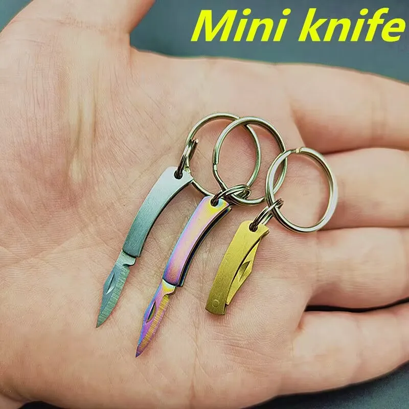 Mini EDC Blade Sharp All-steel Folding Knife Box Opener Home Knife Self-defense Tool Key Chain Pendant Gift Mountaineering Knife