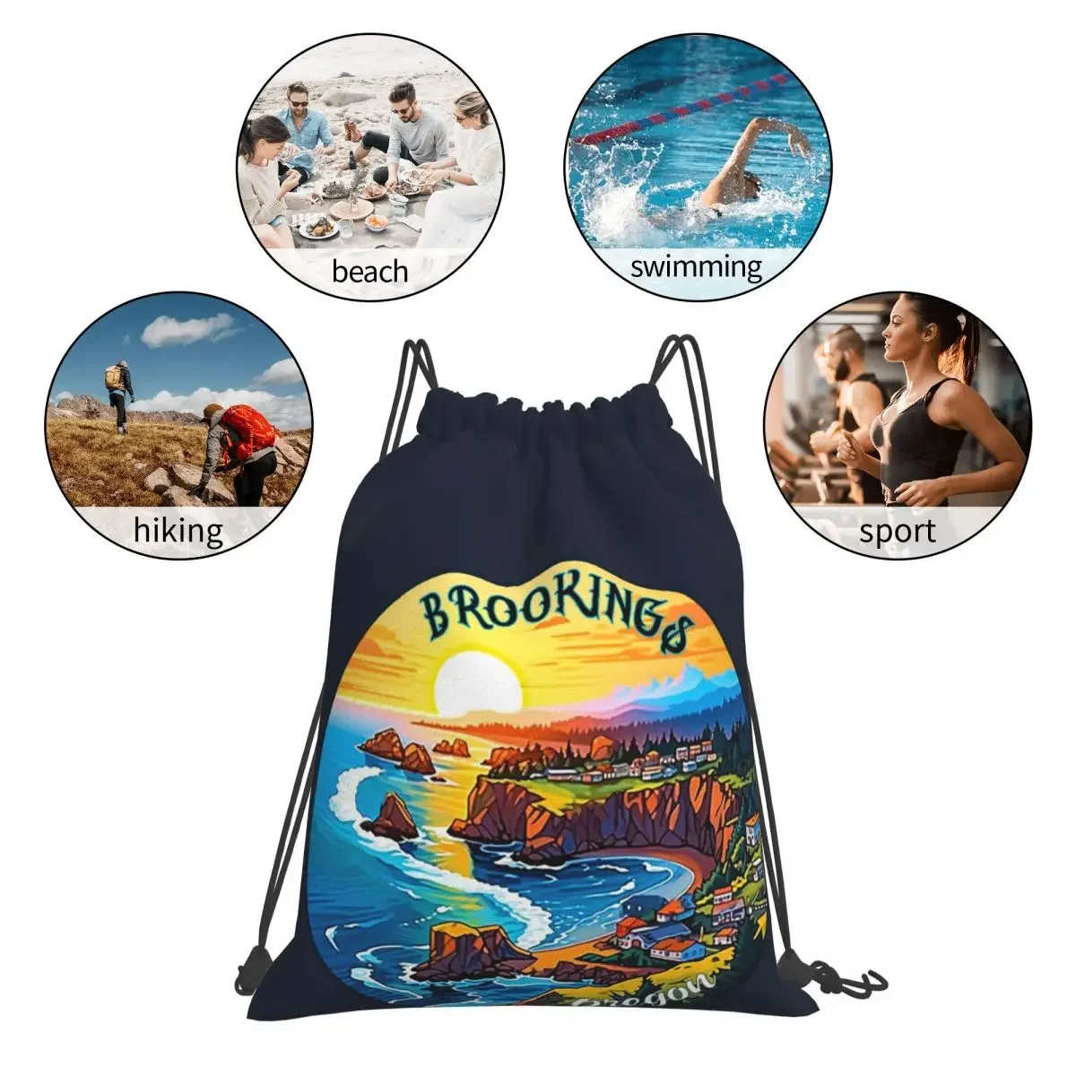 Bookings-mochilas de la playa de Oregon para estudiantes, bolsa de almacenamiento con cordón, portátil, de viaje