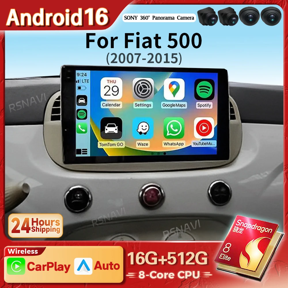 Android 16 Carplay Auto Car Radio Multimedia BT Player For FIAT 500 2007 - 2015 E53 X5 M5 DSP Autoradio GPS Stereo 2din Qualcomm