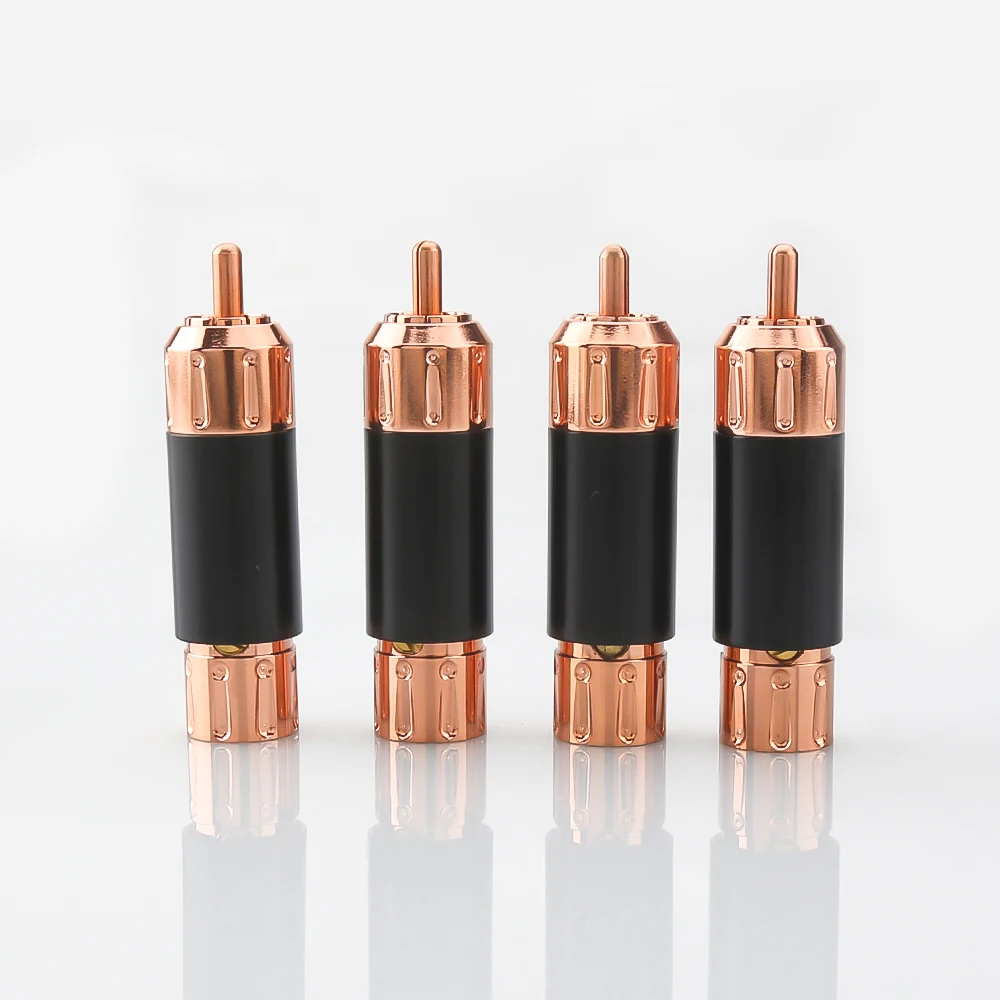 4PCS High Quality Red Copper Plated RCA Audio Plug HIFI Interconnect Cable Male Plug