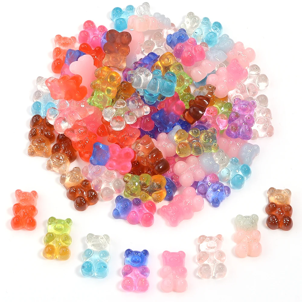 10pcs/lot Two Tone Glitter Resin Candy Colored Jelly Colored Teddy Bear Earring Pendant Beads DIY Jewelry Key Chain Accessories