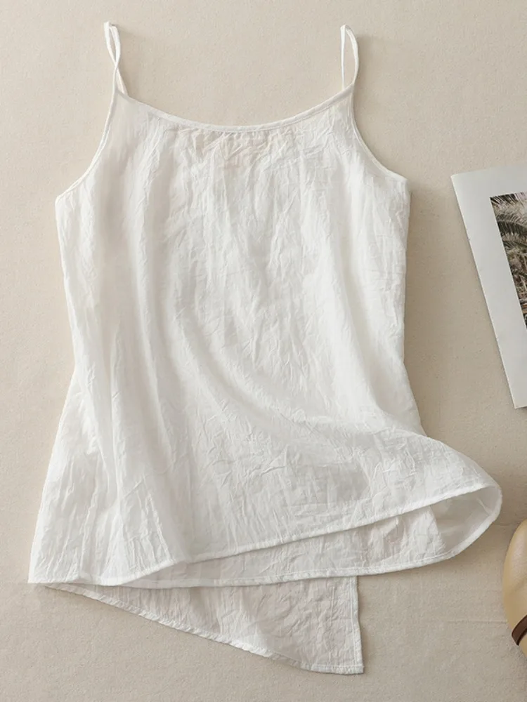 Nuevo Ceco de Lino y Aodón Asimétrico de Estilo Chino, Tendencia Nacional, para Mujer, Verano, Informal, Hoado, sin Ma...