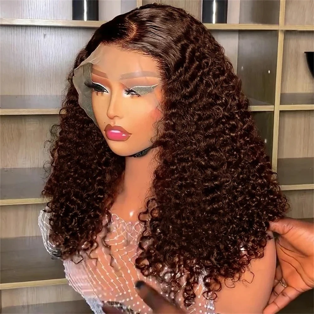 

Chocolate Brown Kinky Curly Short Bob 13×4 Lace Front Human Hair Wigs Deep Wave Bob Wigs #4 Colored Pre Plucked Lace Frontal Wig