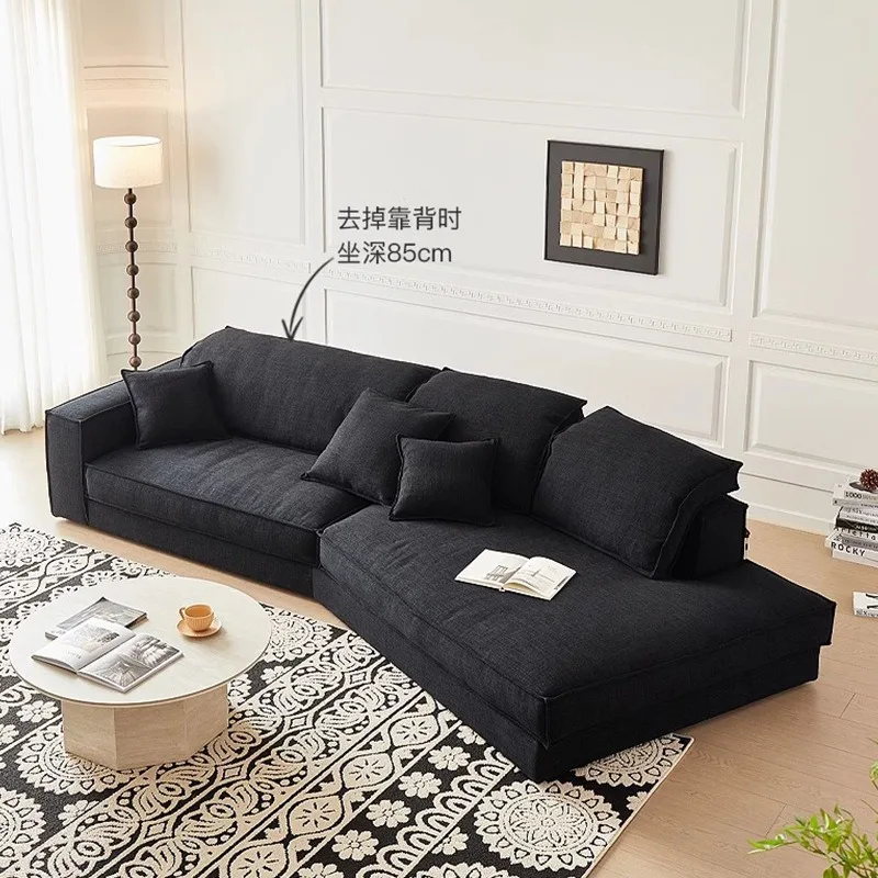 Cotton and linen cloth large flat layer ultra-wide sitting deep down fabric sofa