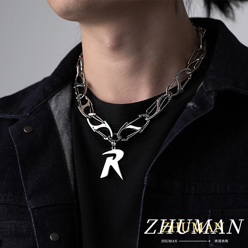 

2024 New R Letter Necklace Cyberpunk Style Men's And Women's Jewelry Party Gift