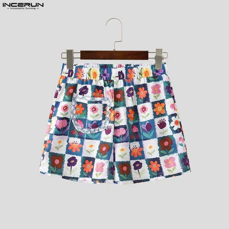 

Мужские шорты INCERUN с цветочным принтом и клетчатым узором, с эластичной резинкой на талии, летние свободные шорты для отпуска и отдыха на море, модные шорты 2026 года для мужчин