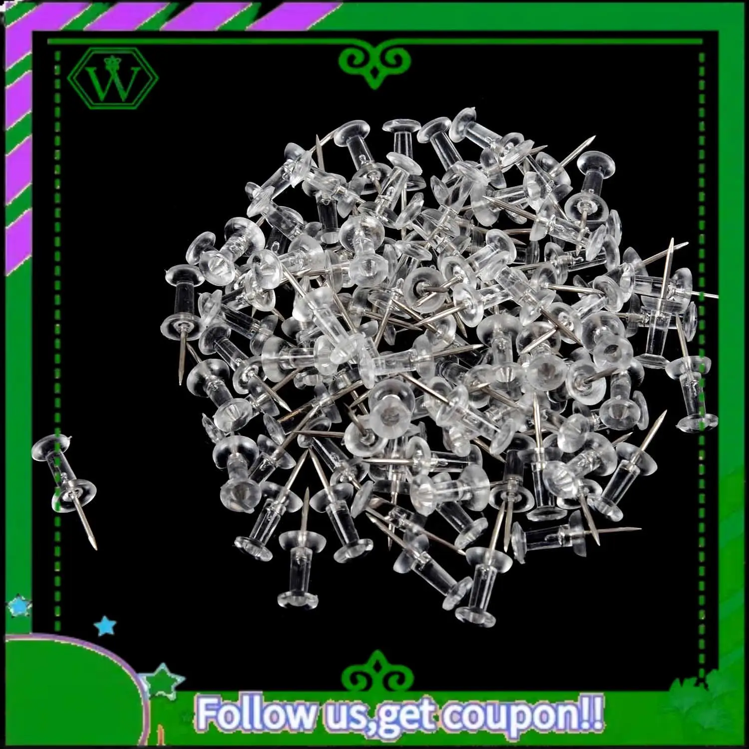 Reliable-100 Pcs Push Pin Thumb Tack Clear Color 3/8Inch Drawing Cork Board Office Pushpin