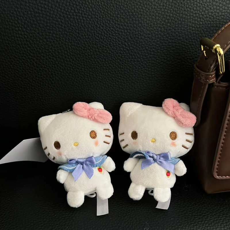 Sanrios Hellokittys Plush Toys Keychain Finger Puppets Blue Ribbons Playful Stuffed Animals Doll Keyring Pendant Toys Girl Gift