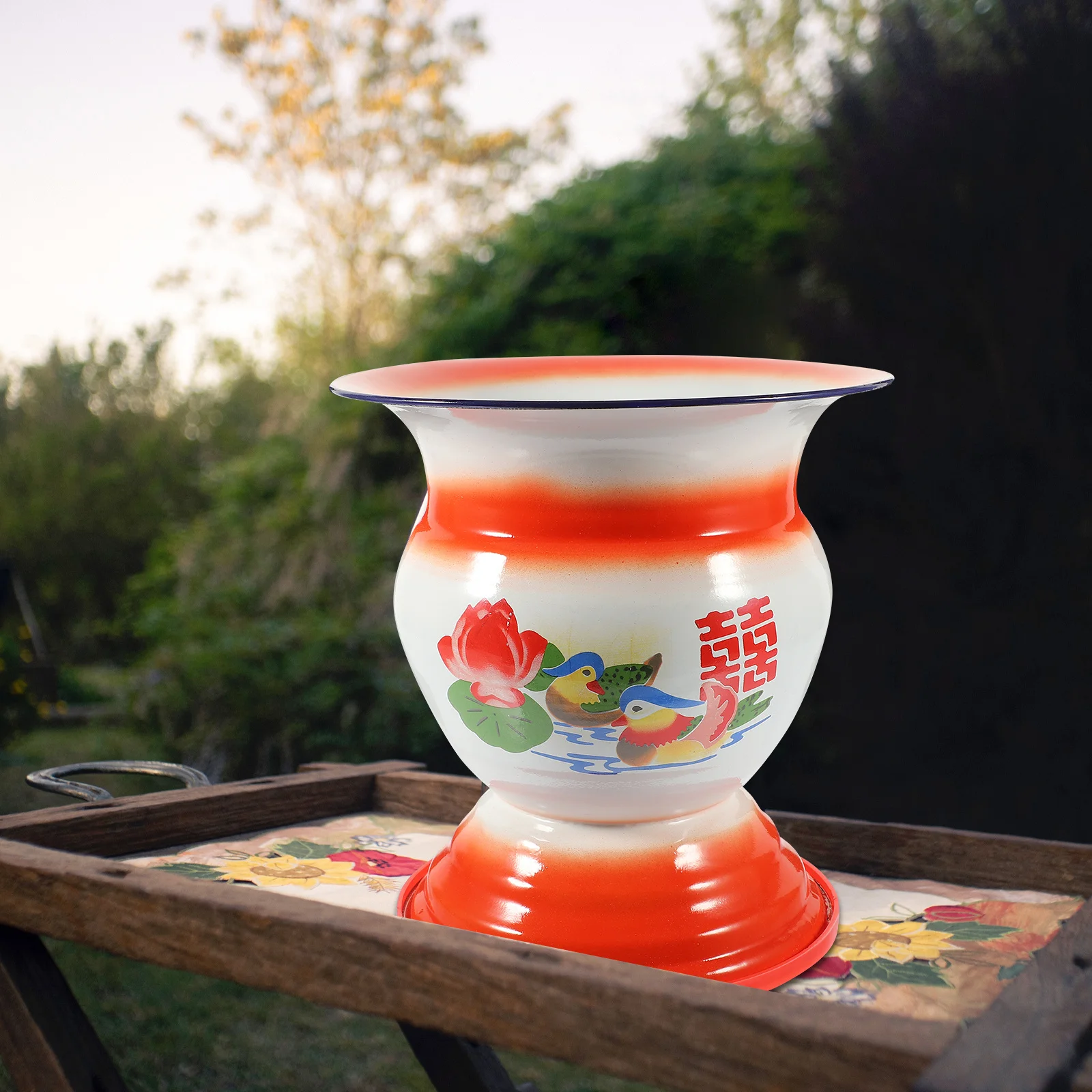 

1pc Enamel Fruit Basket Chinese Xi Design Kitchen Storage Holder Snack Container Desktop Organizer Bowl Kitchen Bar Tool