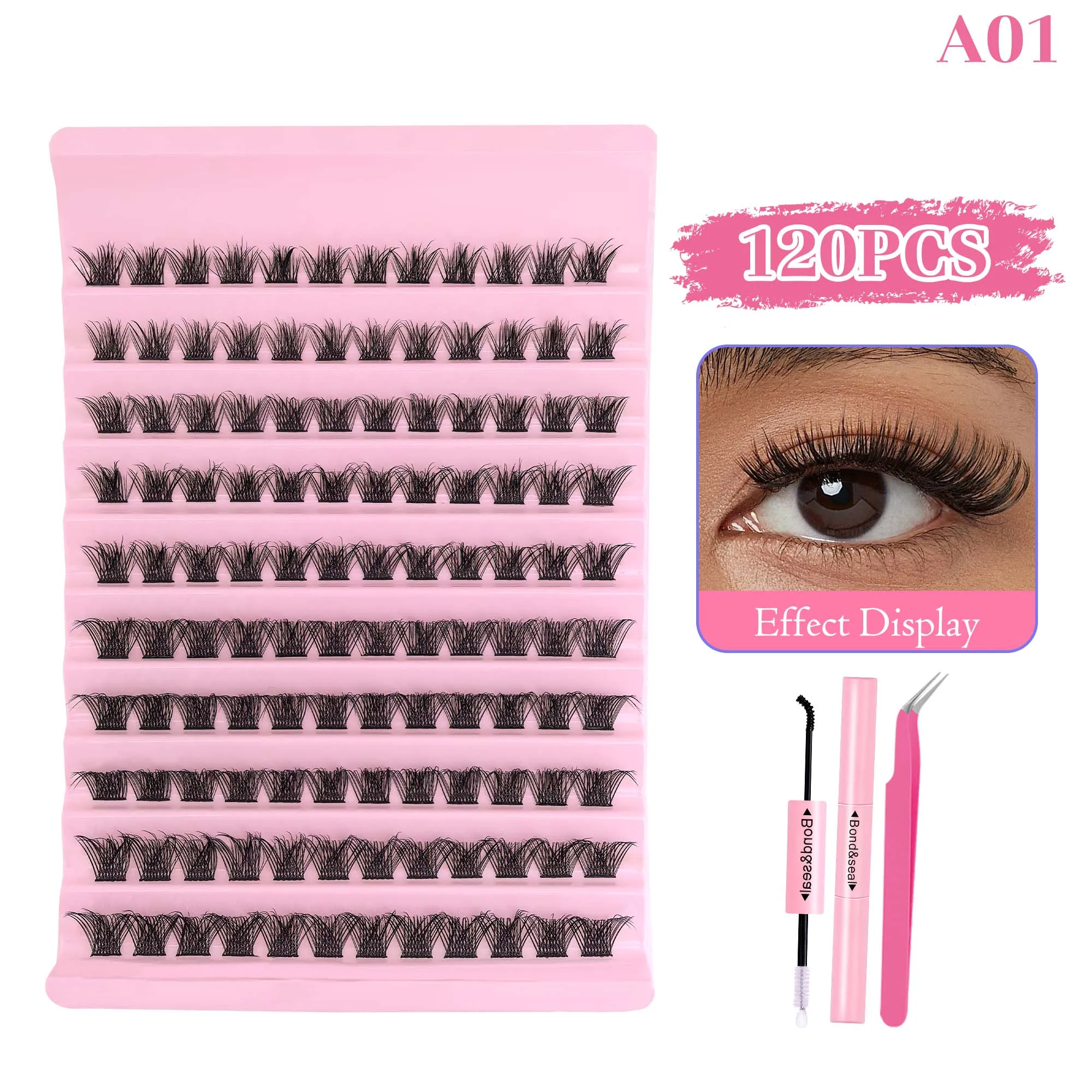 DIY Eyelash Extension Kit Individual Lashes Cluster Mix Lash Clusters with Lash Bond and Seal and Lash Accessories